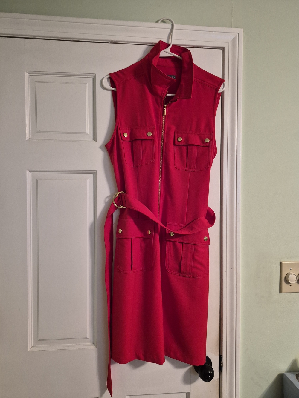 Sleeveless Zip-Front Belted Dress in Vibrant Red